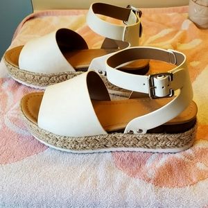 SODA Summer Faux Leather Beach White and Tan Sandals